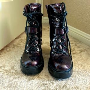Platform Ankle Combat Boots by GBG Guess in Burgandy Patent